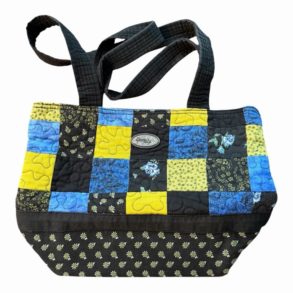Donna Sharp Black Green & Yellow Quilted Patchwork Handbag Purse